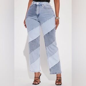 Two-Tone Women Straight Leg Dad Jeans
